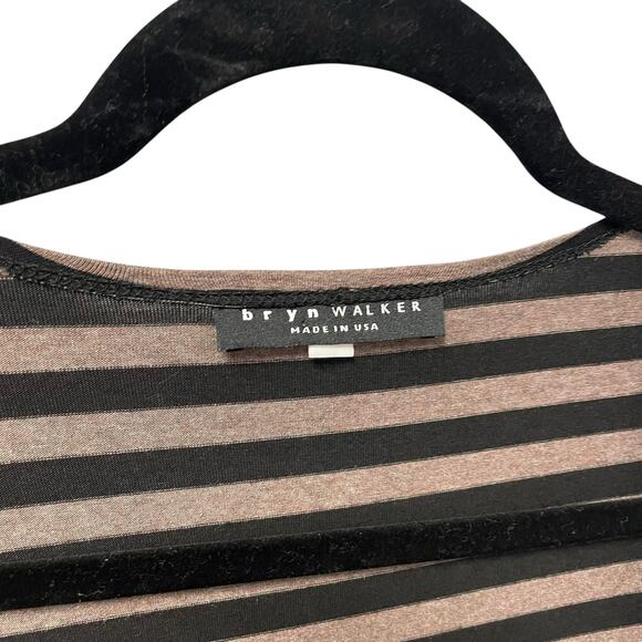 Bryn Walker Short Sleeve Oversized Long Sling Tan Black Striped Womens XS - Picture 3 of 6